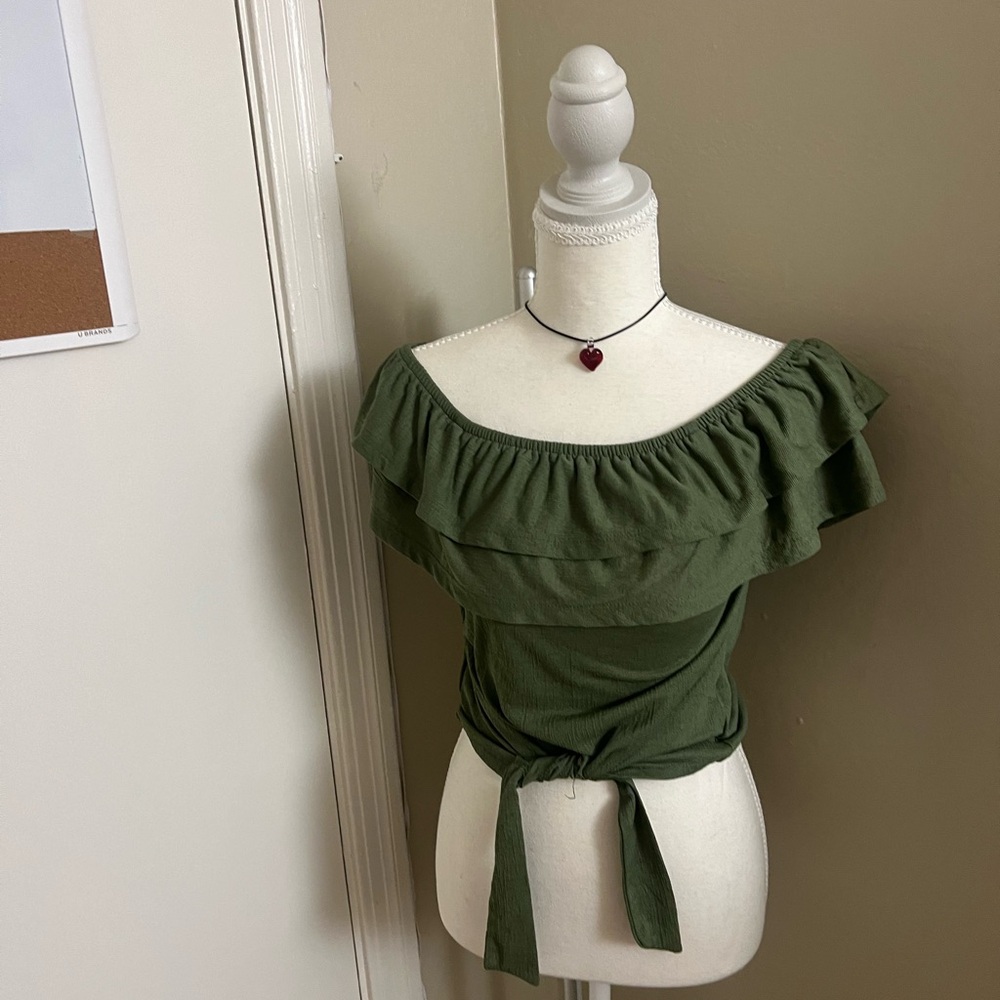 Green Off-Shoulder Ruffle Top